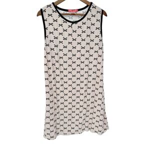 Coquette Bow Print Sleeveless Mini Dress Black Trim Mod Coquette Babydoll Shift